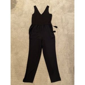Women Black Sleeveless Mixed Media Jumpsuit Romper Size 0 Ann Taylor LOFT